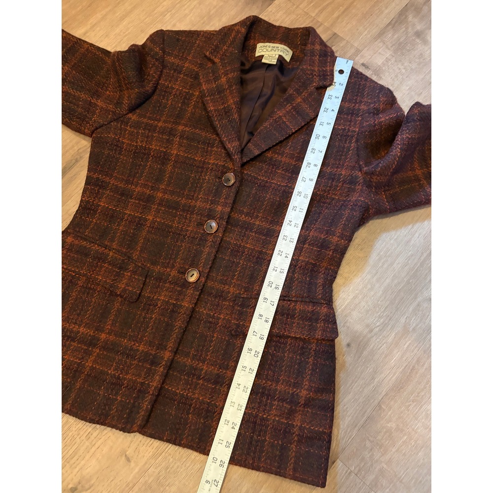 Vtg 90s Jones New York Country Wool Plaid Blazer Jacket Womens 4 Dark Academia - Picture 9 of 11